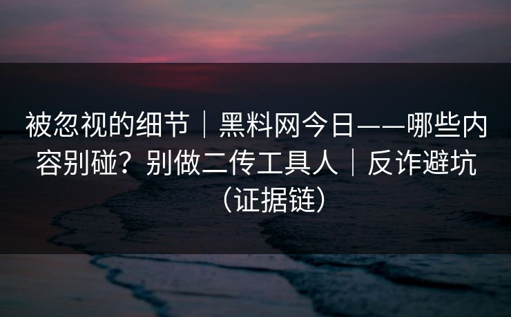 被忽视的细节｜黑料网今日——哪些内容别碰？别做二传工具人｜反诈避坑（证据链）